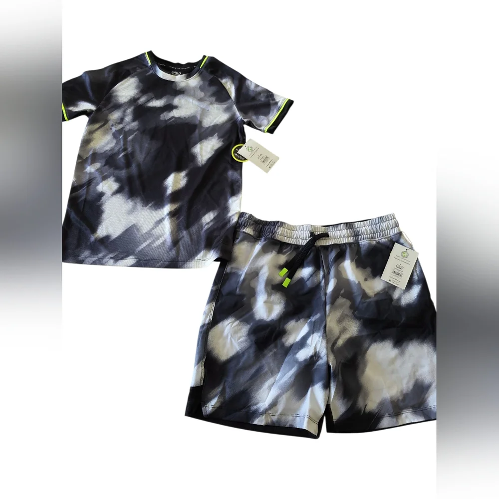 Athletic Works Boys Acive Set Top & Short Black White Size Top L & Short L Husky